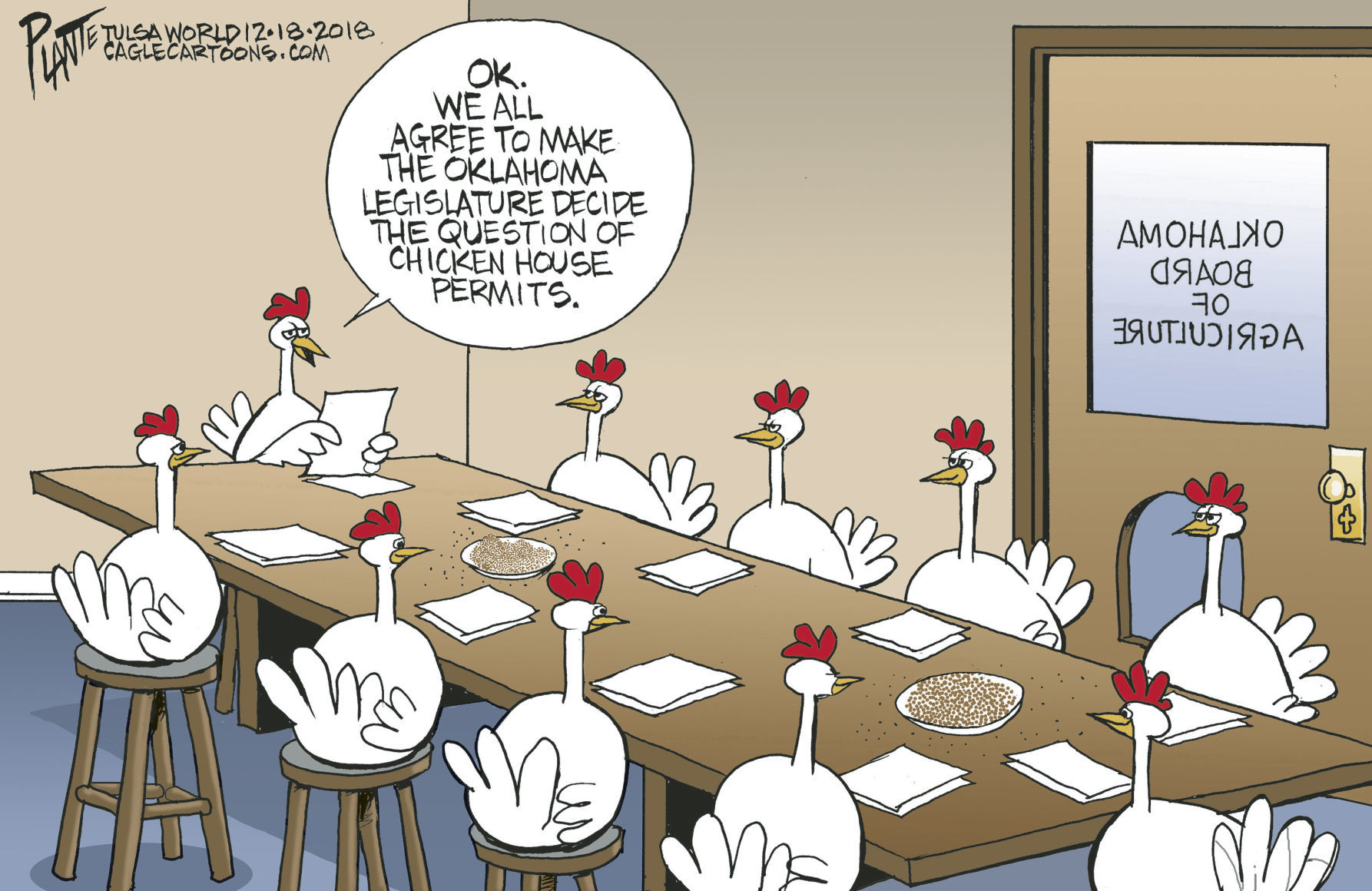 Bruce Plante Cartoon: Oklahoma Chicken Houses